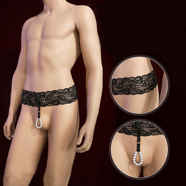ملابس داخلية رجالية من الدانتيل المثير مع سلسلة من اللؤلؤ