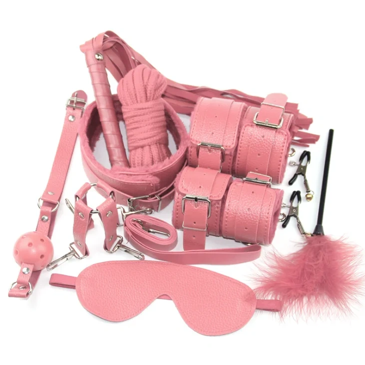 New Leather 10 Pc Bondage Under Bed Kit 4 Colors Bondage Set Restraint Adult Game Belt Plush for Adult Sex Toy for Women Men