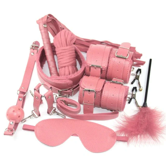 New Leather 10 Pc Bondage Under Bed Kit 4 Colors Bondage Set Restraint Adult Game Belt Plush for Adult Sex Toy for Women Men