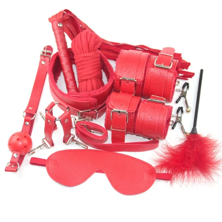 New Leather 10 Pc Bondage Under Bed Kit 4 Colors Bondage Set Restraint Adult Game Belt Plush for Adult Sex Toy for Women Men