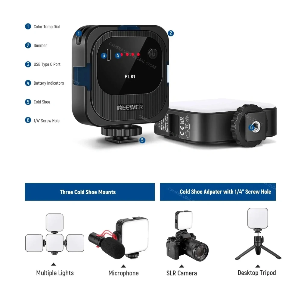 onsale！ NEEWER PL81 Clip On LED Video Light Selfie Light for Phone Laptop Built-in Rechargeable Battery 2500K~10000K Bi