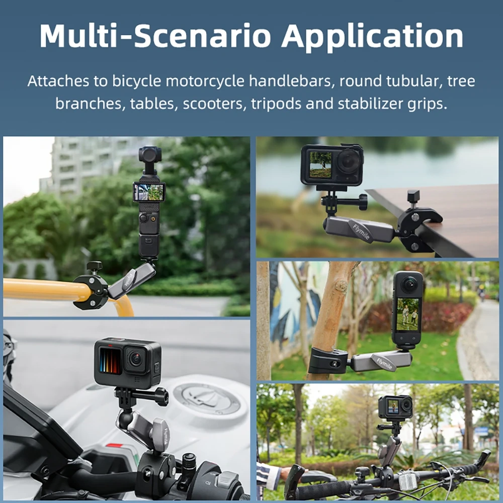 Flymile Bicycle Motorcycle Handlebar Mount Holder For Gopro Hero 8 7 6 5 4 Action Camera 360 Degree Adjustable Metal Bracket
