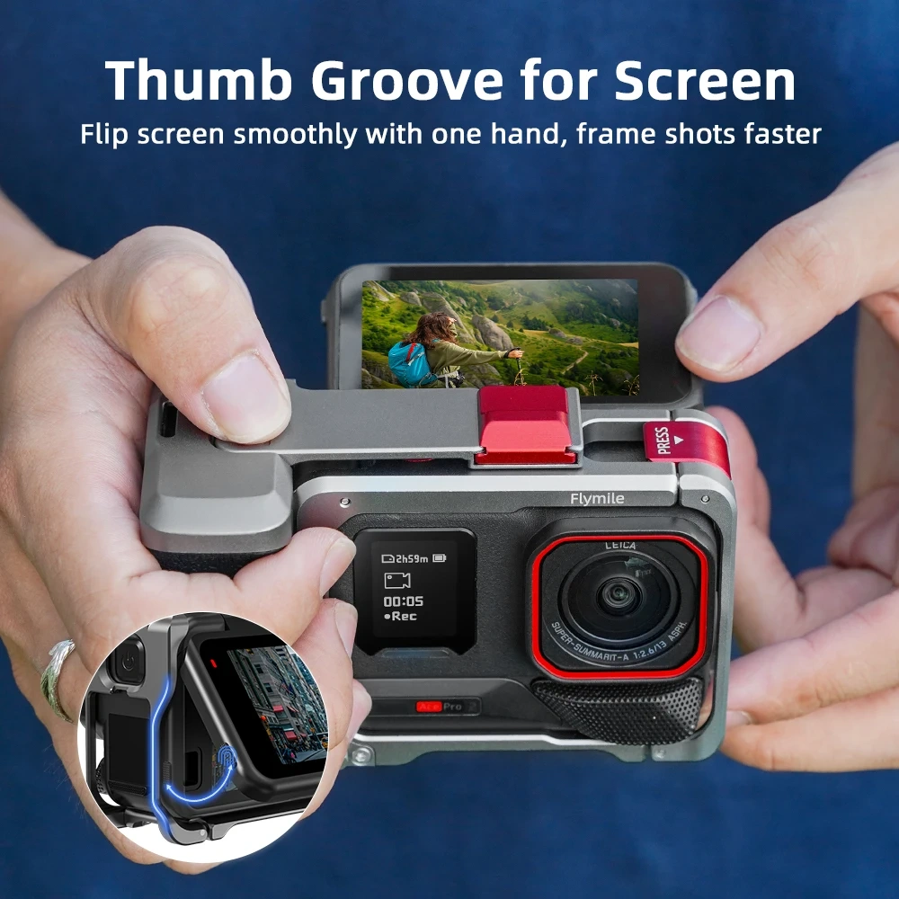 Xplorer Kti For Insta360 Ace/Ace Pro1/2 Metal Street Photo Vlog Grip Mount Metal Quick Release Rabbit Cage Ergonomic Design Grip