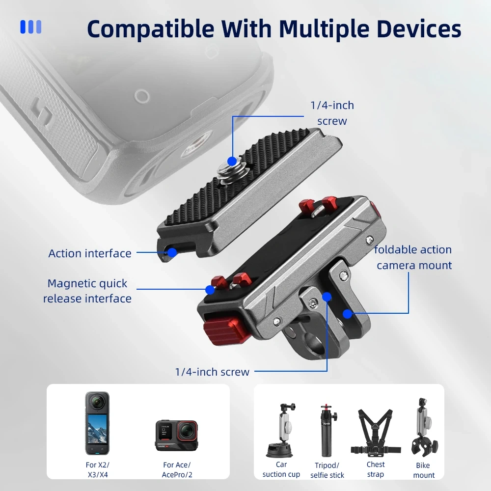 Flymile Quick Release Base Adapter for Insta360 X5/X4/Ace Pro 2 Accessories Metal Extensions Bracket Mount Plate Base