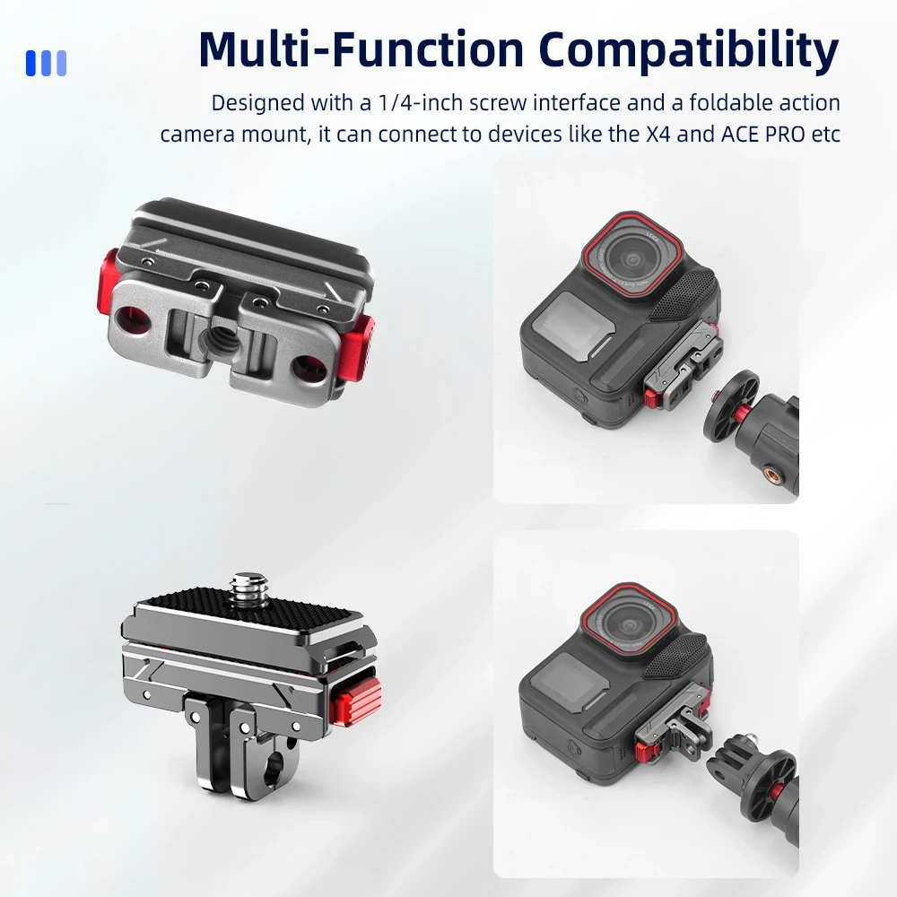 Flymile Quick Release Base Adapter for Insta360 X5/X4/Ace Pro 2 Accessories Metal Extensions Bracket Mount Plate Base