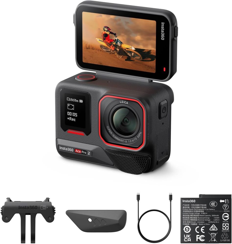 Inst 360 Ace Pro 2 Action Camera Dual Battery 8K 30FPS Lei Ca AI Chip 2.5'' Flip Touchscreen HDR FlowState Stabilization AcePro2