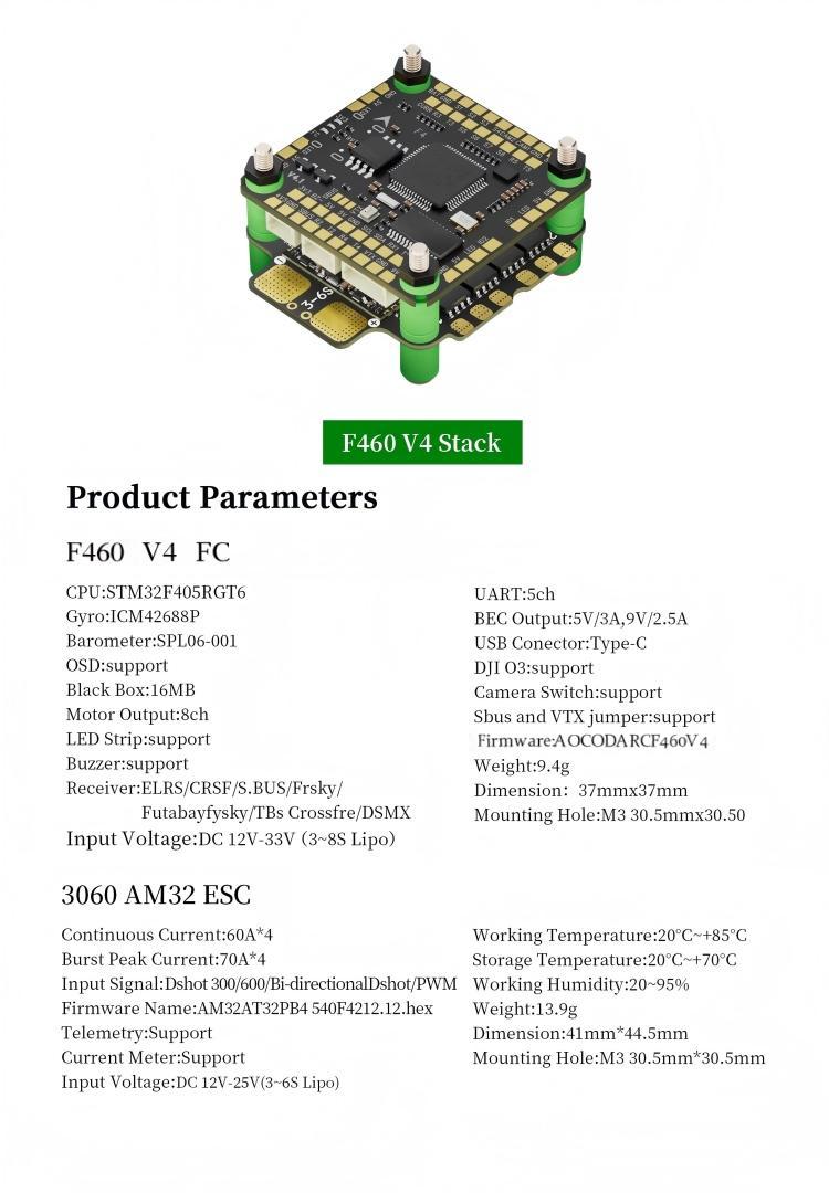F460 V4 60A AM32 Stack ESC/FC
