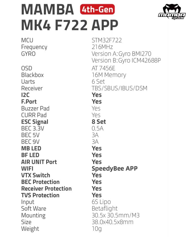 MAMBA MK4 Stack F722