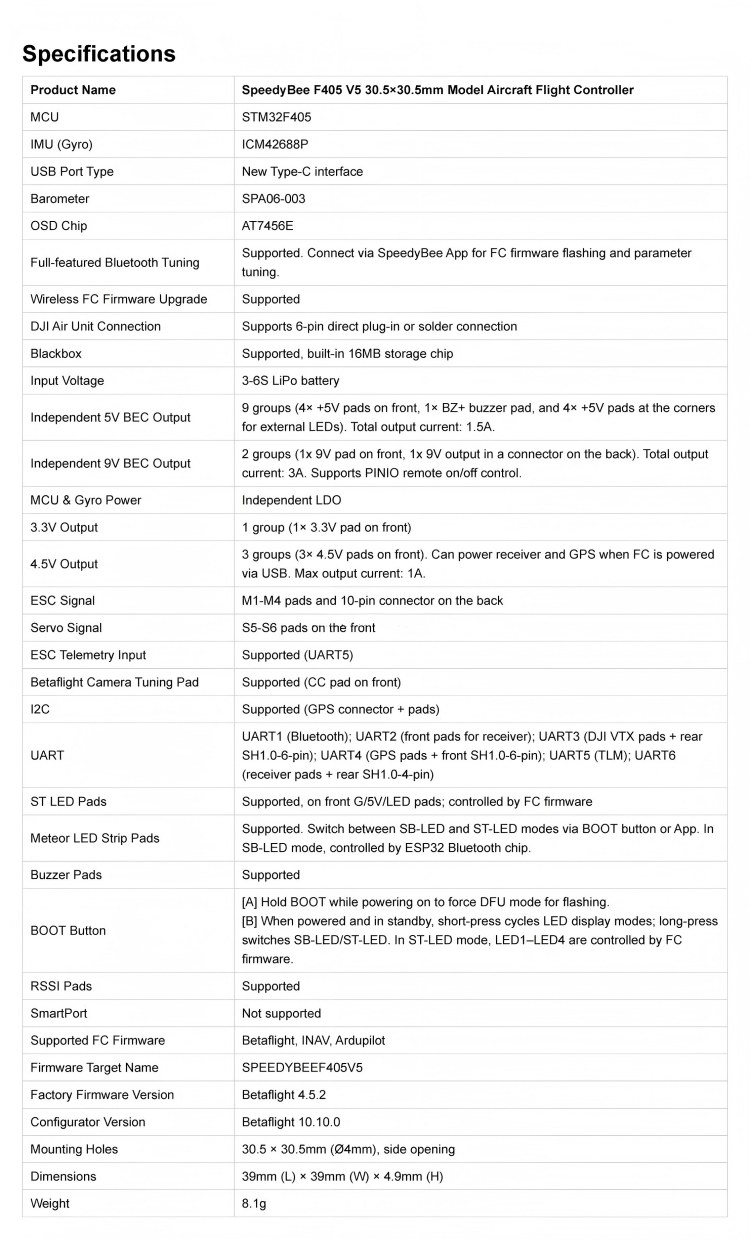 f405 v5 parameters