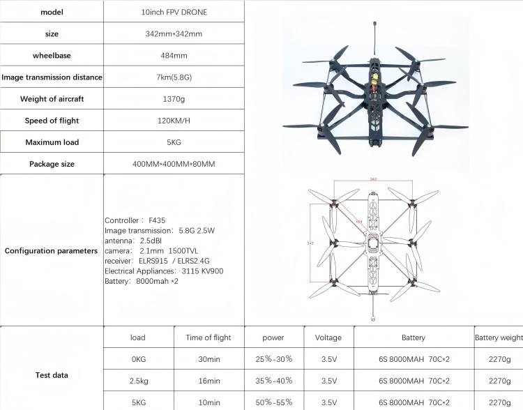 6 Axis 10 Inch FPV Drone