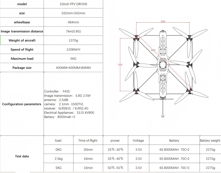 6 Axis 10 Inch FPV Drone