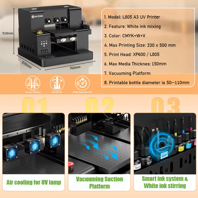 Compact Hybrid A3 L805 UV Flatbed Cylinder Printer