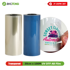 UV DTF Adhesive Transfer AB Film Roll, Direct Print On Sticker for Glass Cups Ceramic Metal (Transparent Base)
