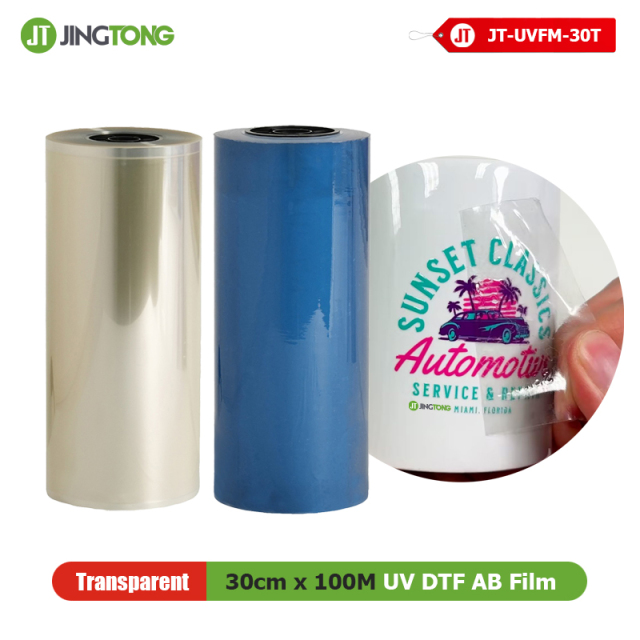 UV DTF Adhesive Transfer AB Film Roll, Direct Print On Sticker for Glass Cups Ceramic Metal (Transparent Base)