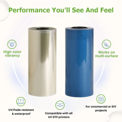 UV DTF Adhesive Transfer AB Film Roll, Direct Print On Sticker for Glass Cups Ceramic Metal (Transparent Base)