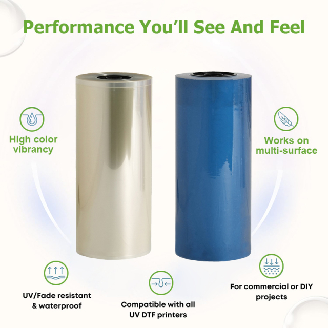 UV DTF Adhesive Transfer AB Film Roll, Direct Print On Sticker for Glass Cups Ceramic Metal (Transparent Base)
