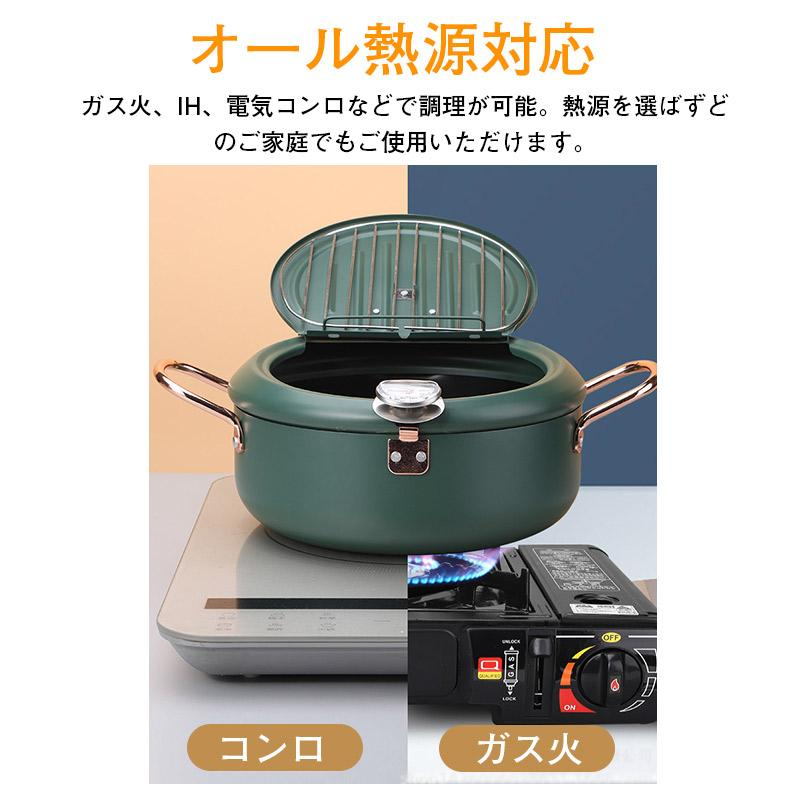 天ぷら鍋 温度計付き 24cm 揚げ鍋 両手鍋 揚げ鍋 鍋 揚げ物 調理器具 蓋付 料理鍋 料理 揚げ物用