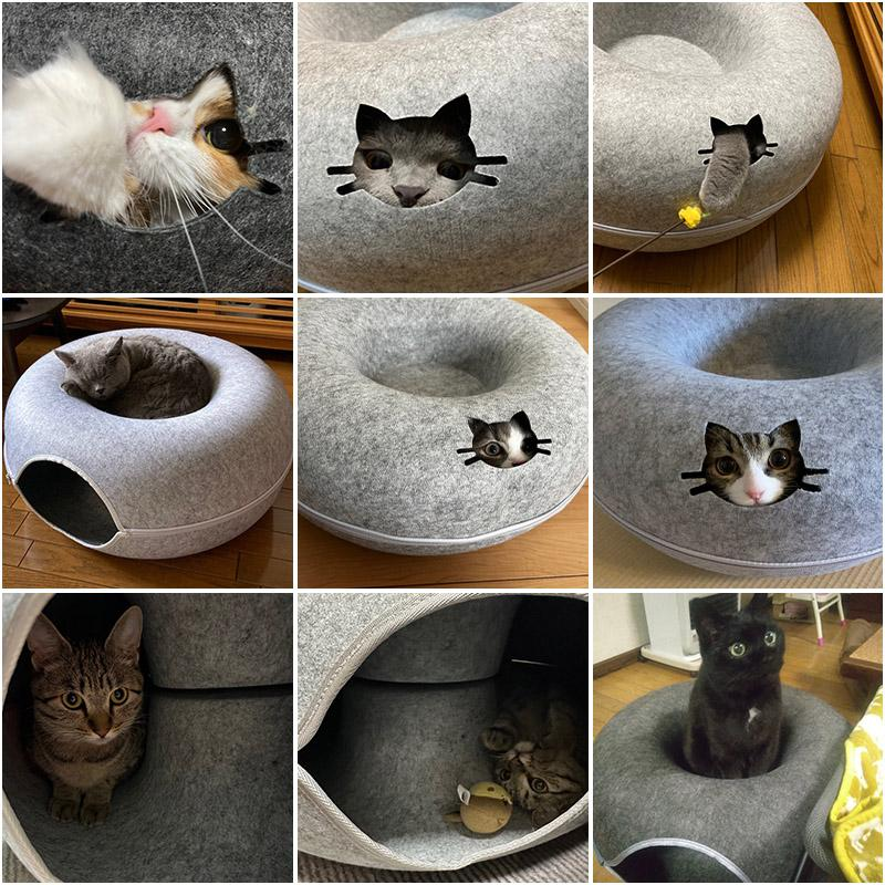 猫トンネル 猫ベッド ドーナツ 窓付き 猫ドーナツ トンネル おもちゃ 洗える ペットベッド ペットクッション ペットソファ