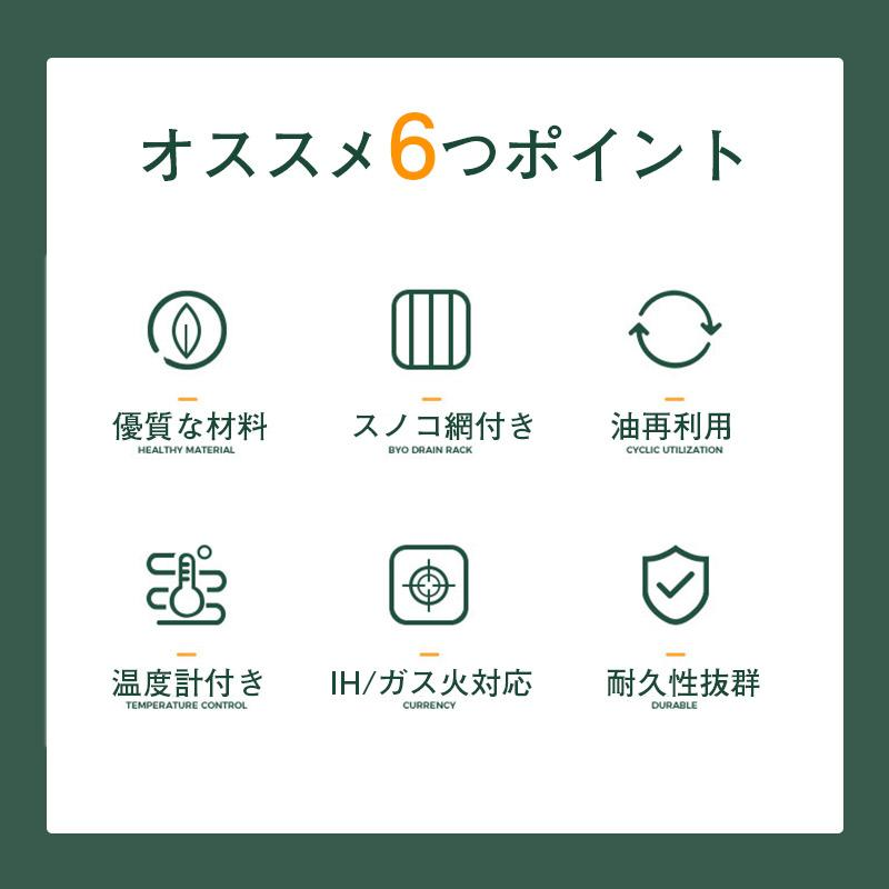 天ぷら鍋 温度計付き 24cm 揚げ鍋 両手鍋 揚げ鍋 鍋 揚げ物 調理器具 蓋付 料理鍋 料理 揚げ物用