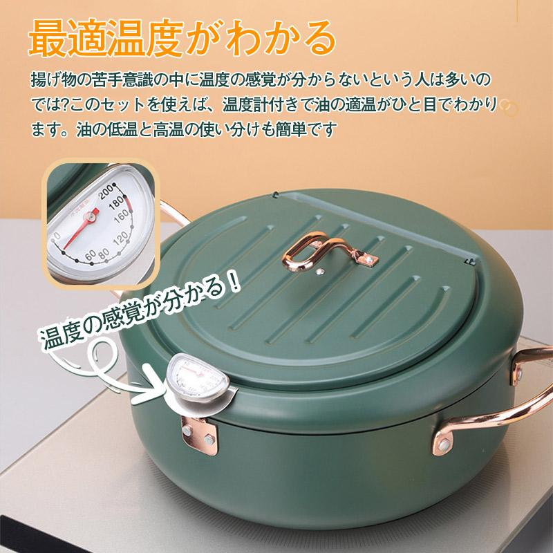 天ぷら鍋 温度計付き 24cm 揚げ鍋 両手鍋 揚げ鍋 鍋 揚げ物 調理器具 蓋付 料理鍋 料理 揚げ物用