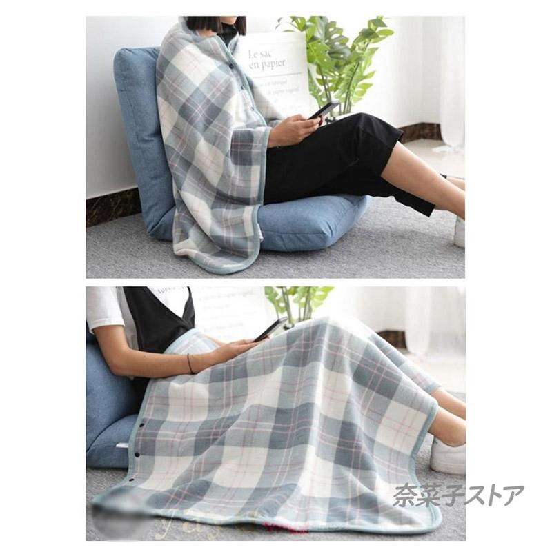 大判ブランケット ひざ掛け ポンチョ 裏起毛 ひざかけ 掛け布団 ブランケット フリース チェック柄 大判 羽織る 100×140cm 着る毛布