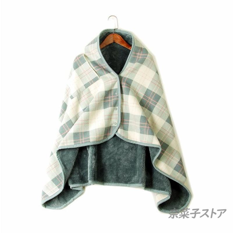 大判ブランケット ひざ掛け ポンチョ 裏起毛 ひざかけ 掛け布団 ブランケット フリース チェック柄 大判 羽織る 100×140cm 着る毛布