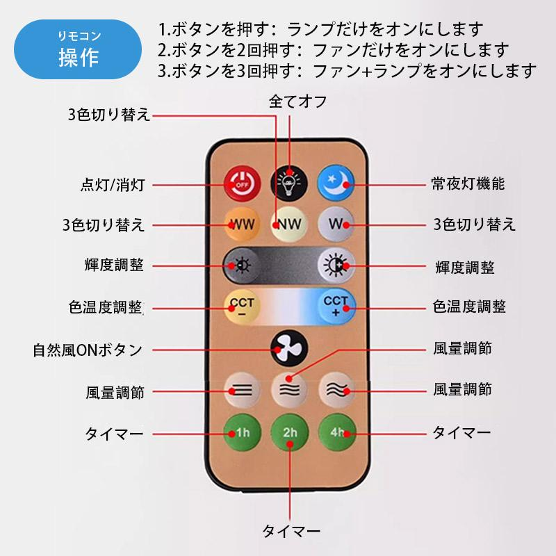 シーリングファンライト 調色調光 LED ファン付き照明 リモコン付き 口金E26対応 風量3段階 角度調節 扇風機 大風量 静音