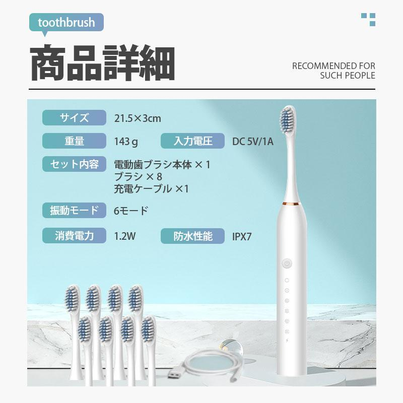 電動歯ブラシ 替えブラシ 音波歯ブラシ 充電式 本体 超音波 歯ブラシ IPX7 防水設計 歯磨き 静音 強力 おしゃれ 携帯 口臭予防 歯石予防 子供 大人