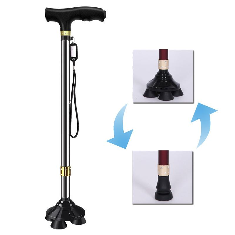 杖 4点杖 介護 自立式 ステッキ ライト付き 歩行補助 10段階調整 4本足 自立杖 伸縮式 軽量 歩行杖 滑り止め 父の日 敬老の日 女性 男性