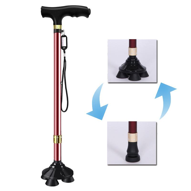 杖 4点杖 介護 自立式 ステッキ ライト付き 歩行補助 10段階調整 4本足 自立杖 伸縮式 軽量 歩行杖 滑り止め 父の日 敬老の日 女性 男性