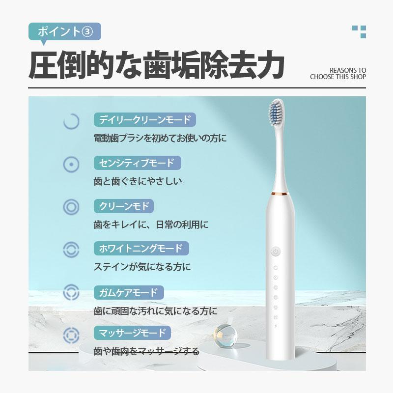 電動歯ブラシ 替えブラシ 音波歯ブラシ 充電式 本体 超音波 歯ブラシ IPX7 防水設計 歯磨き 静音 強力 おしゃれ 携帯 口臭予防 歯石予防 子供 大人