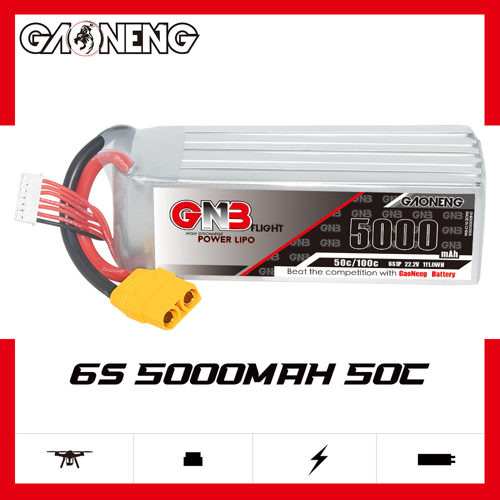 GAONENG GNB 5000mah 6S 22.2V 50C 100C XT90 RC LiPo Battery Air Drone High Discharge C Rating Performance Helicopter