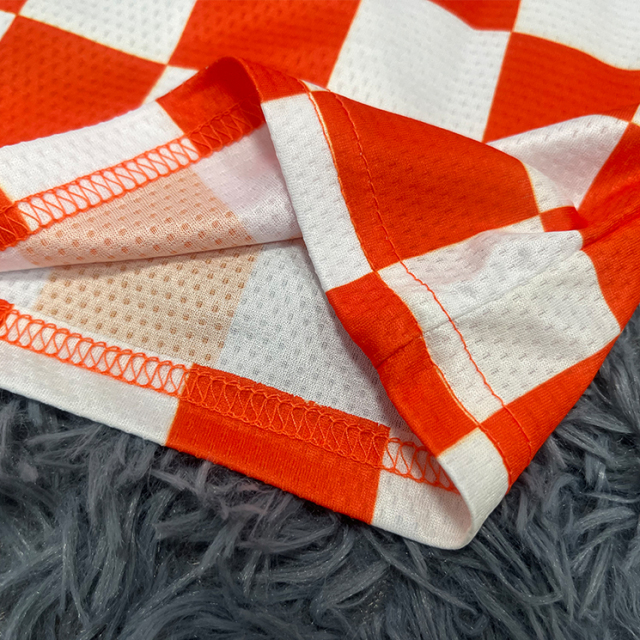 Custom Orange Checkered Men’s Soccer Jersey Set – Full Sublimation Printing