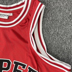 Custom Red Mesh Basketball Jersey – Classic Patch Embroidery Design