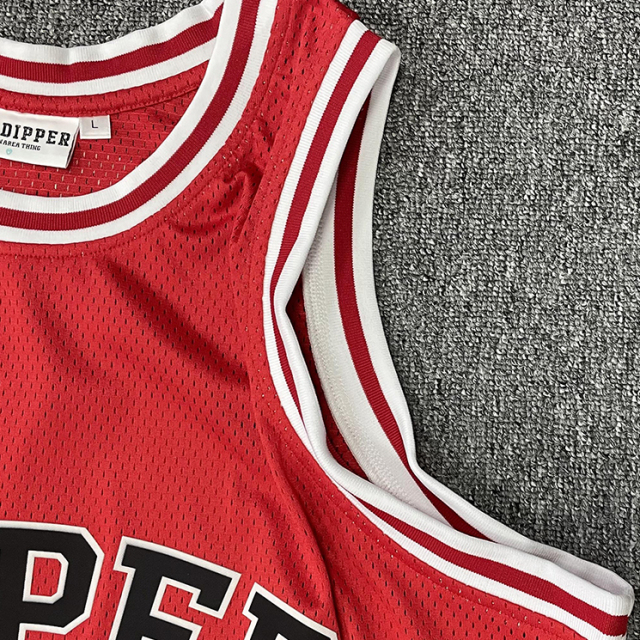 Custom Red Mesh Basketball Jersey – Classic Patch Embroidery Design