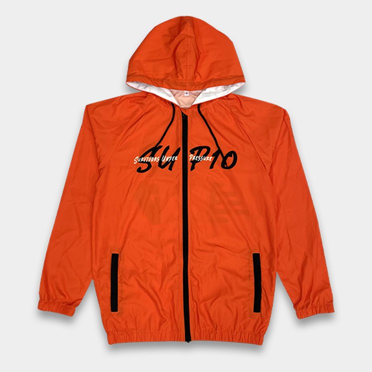 Custom Orange Zip-Up Windbreaker Hoodie – Lightweight Sports Jacket with Sublimation Print