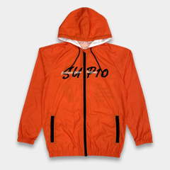 Custom Orange Zip-Up Windbreaker Hoodie – Lightweight Sports Jacket with Sublimation Print