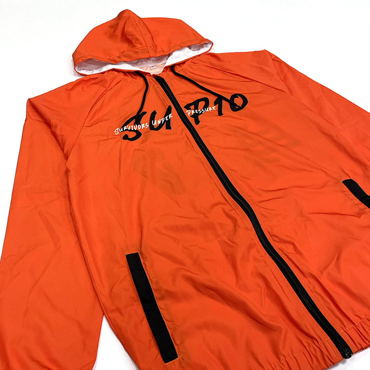 Custom Orange Zip-Up Windbreaker Hoodie – Lightweight Sports Jacket with Sublimation Print
