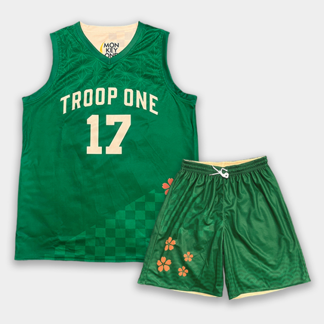 Custom Basketball Uniform Sets – Sublimated Apricot & Green Basketball Jerseys