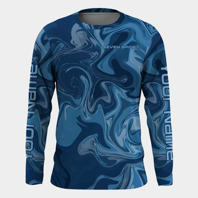 Custom Blue Long Sleeve Fishing Shirt – Premium Sublimation Fishing Wear