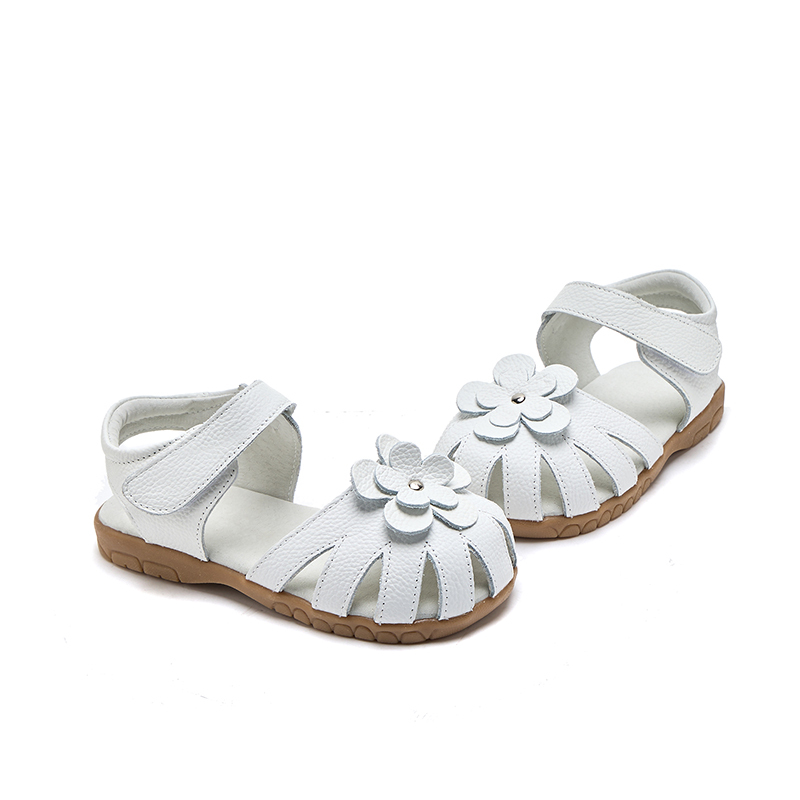 Genuine Leather little Kids Sandals Floral ankle strap Baby Girls' Sandals