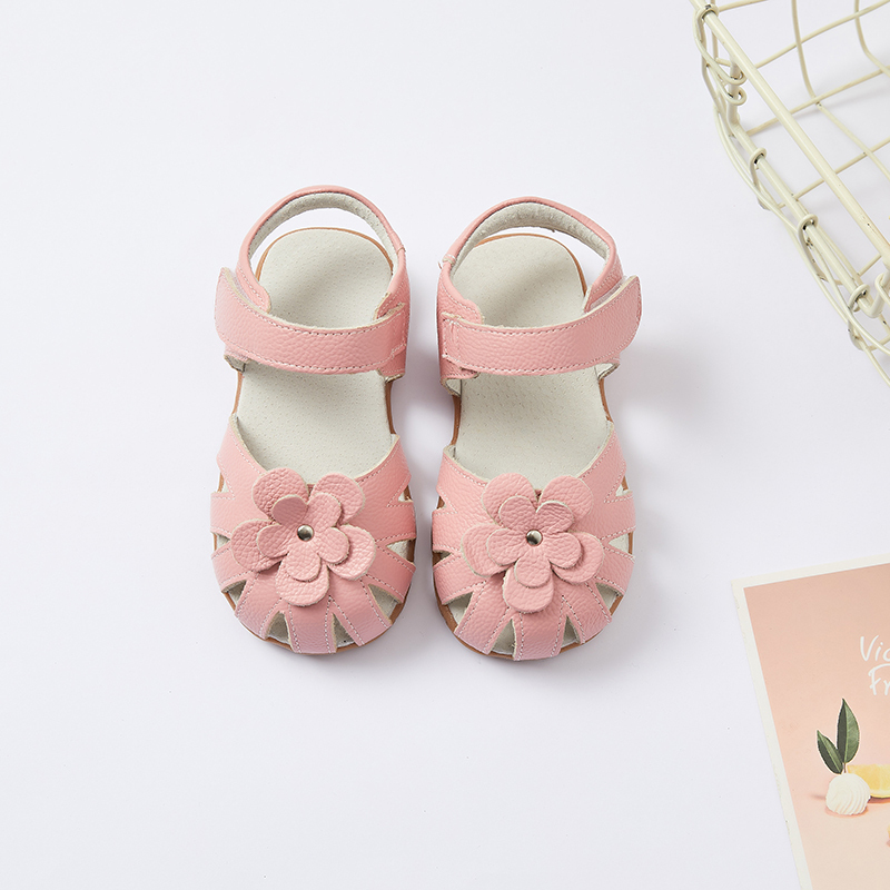Genuine Leather little Kids Sandals Floral ankle strap Baby Girls' Sandals