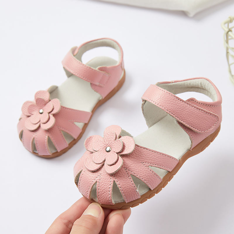Genuine Leather little Kids Sandals Floral ankle strap Baby Girls' Sandals