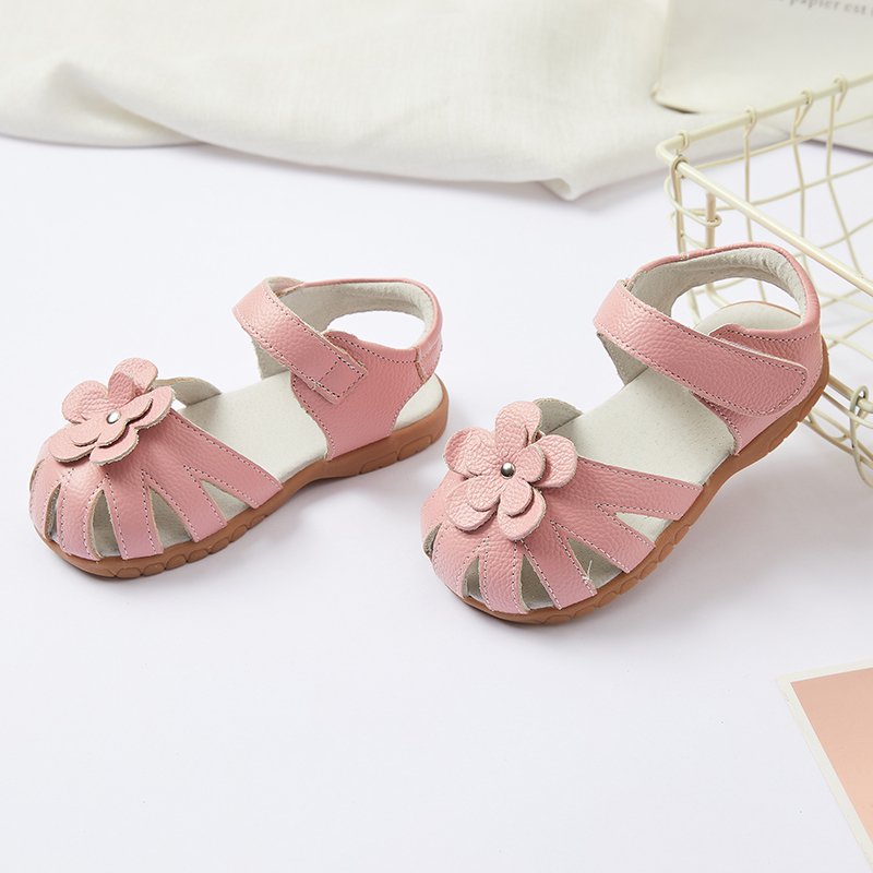 Genuine Leather little Kids Sandals Floral ankle strap Baby Girls' Sandals