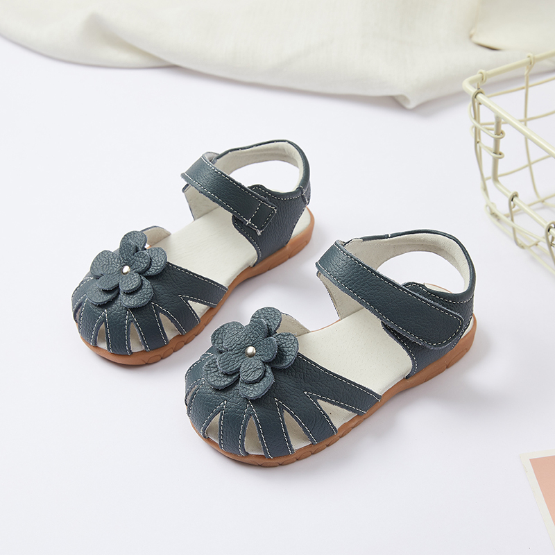 Genuine Leather little Kids Sandals Floral ankle strap Baby Girls' Sandals