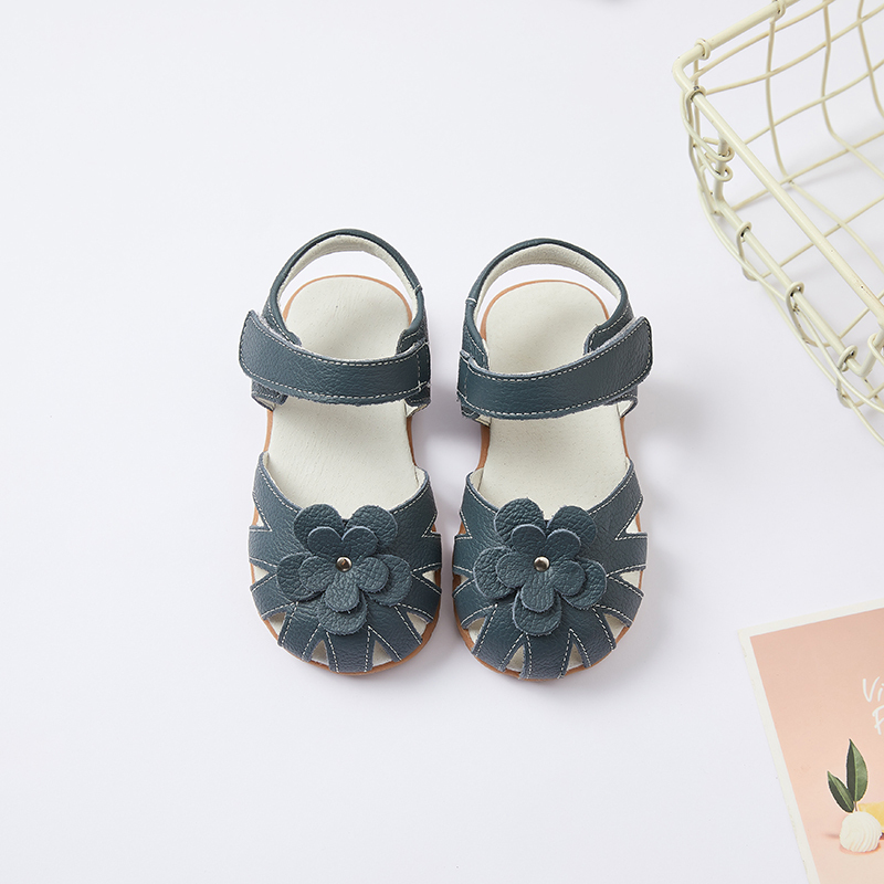 Genuine Leather little Kids Sandals Floral ankle strap Baby Girls' Sandals