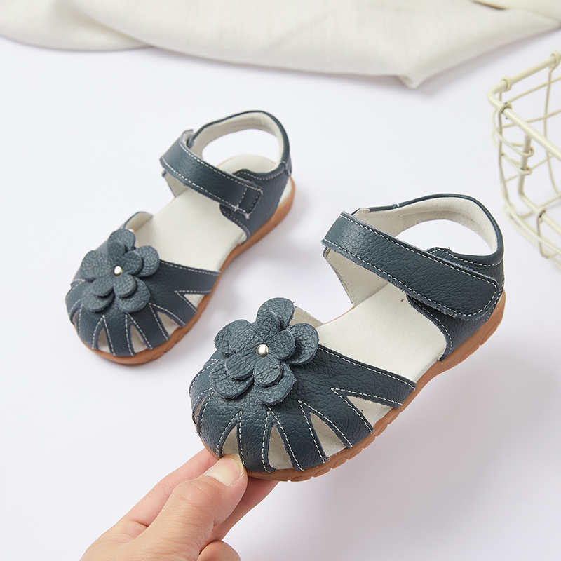 Genuine Leather little Kids Sandals Floral ankle strap Baby Girls' Sandals