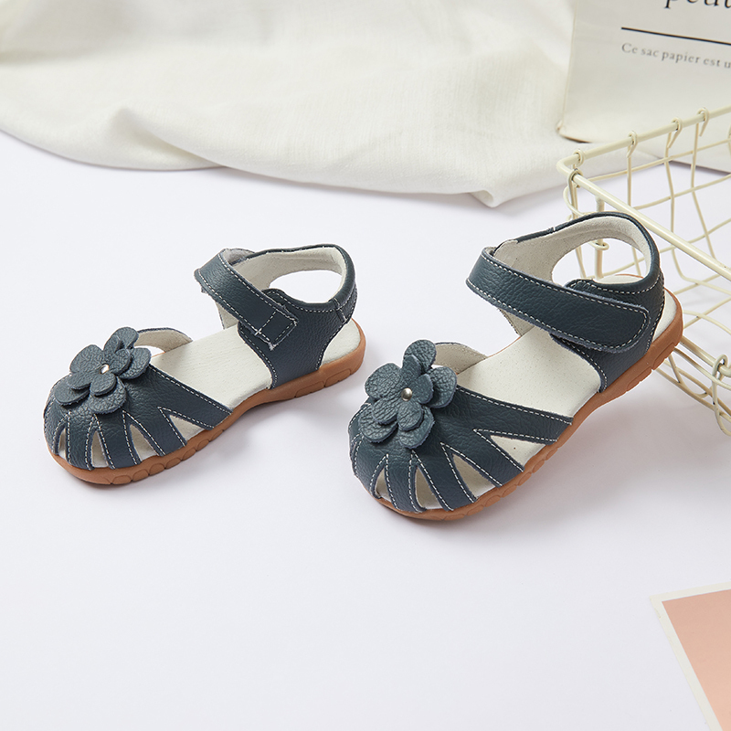 Genuine Leather little Kids Sandals Floral ankle strap Baby Girls' Sandals
