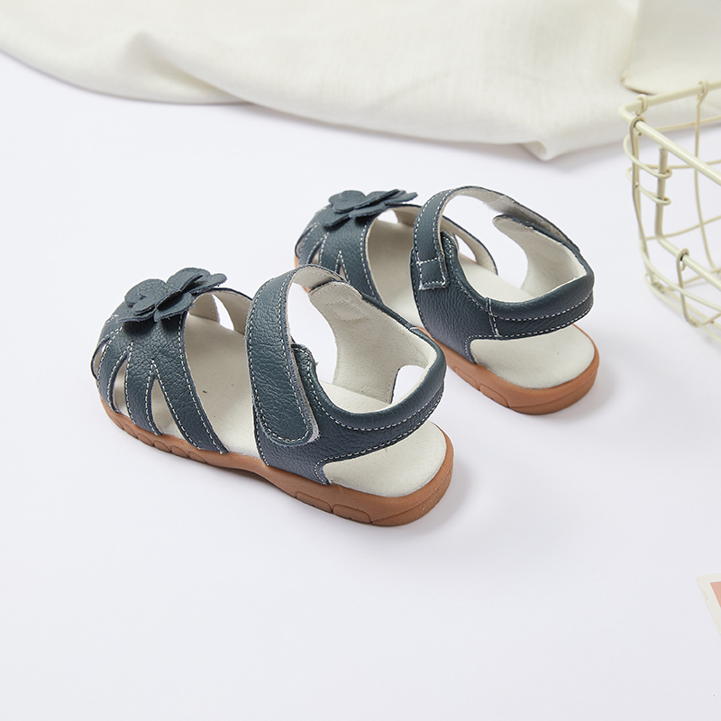 Genuine Leather little Kids Sandals Floral ankle strap Baby Girls' Sandals