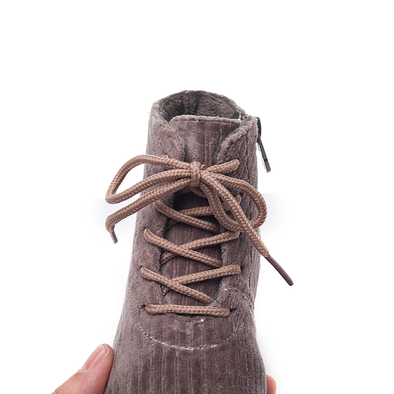 Lace up corduroy velvet soft kid girls boots zip up closure fluffy comfy kid winter shoes